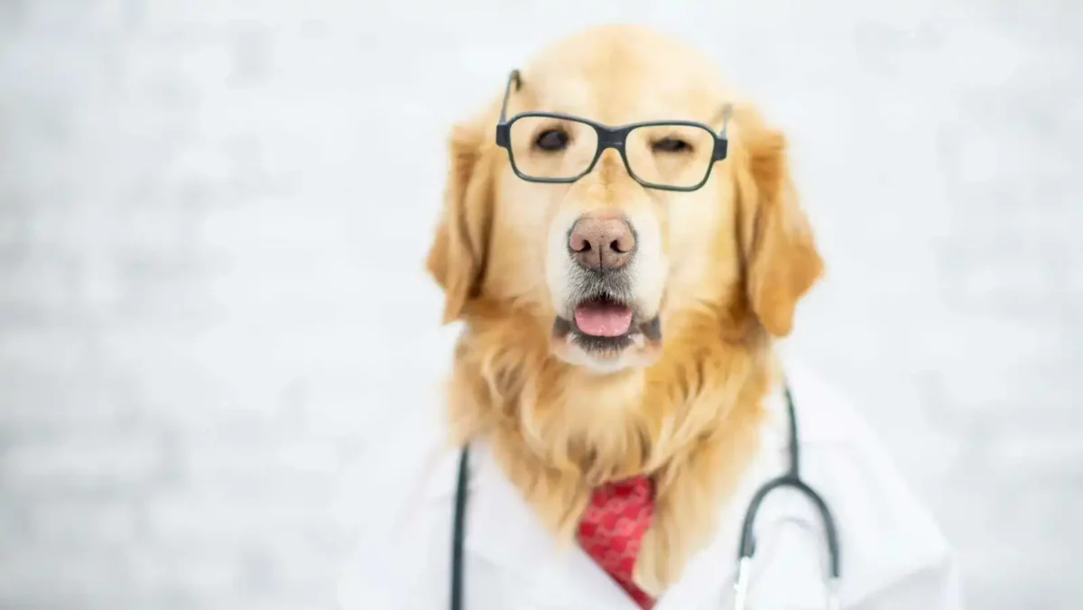 dog dressed as doctor emphasizing safety Dog dressed as doctor emphasizing safety