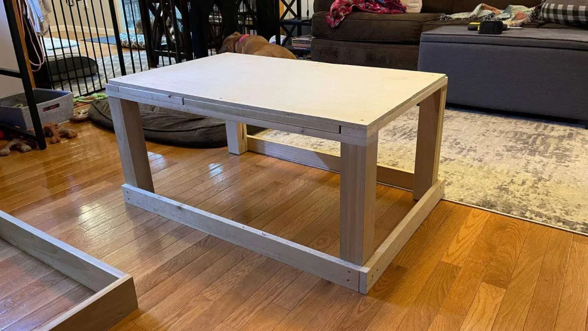 sanded plywood makes a great table portion for your dog to land on Sanded plywood makes a great table portion for your dog to land on