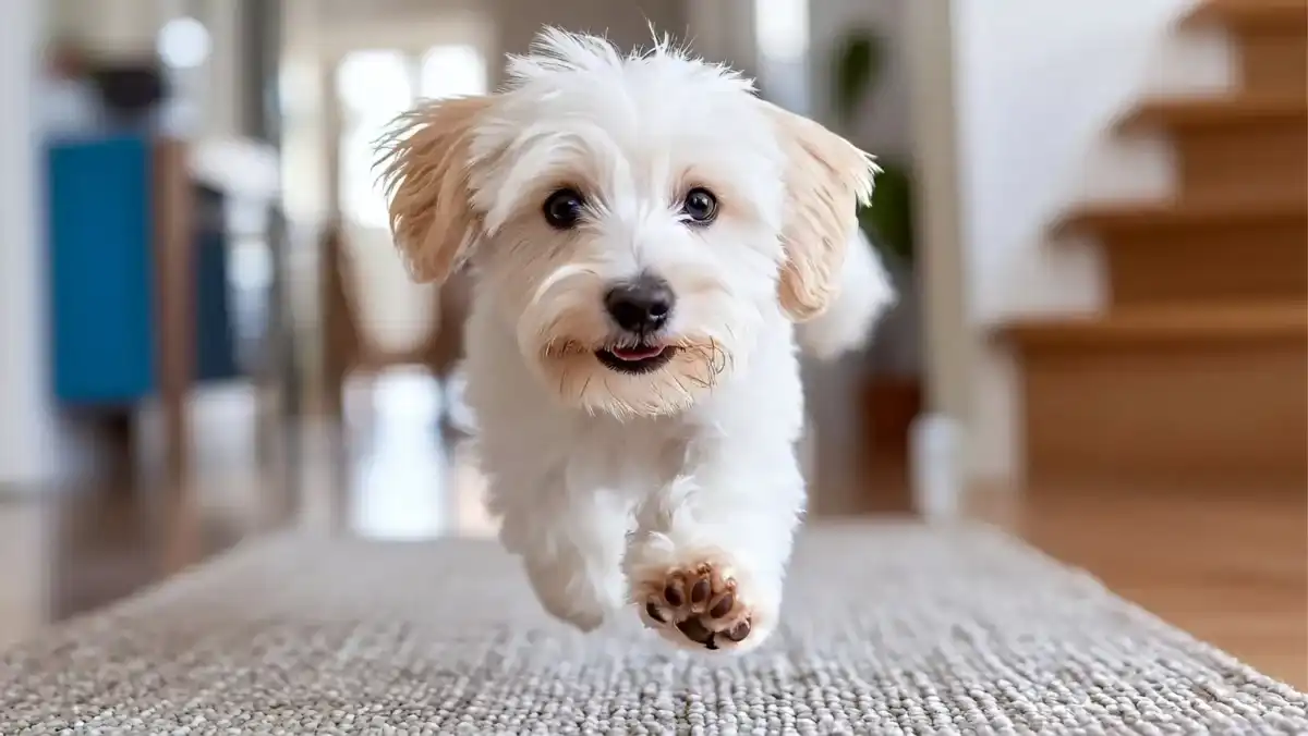 5 safety notes and other advice part 2 Small white dog running on a rug inside